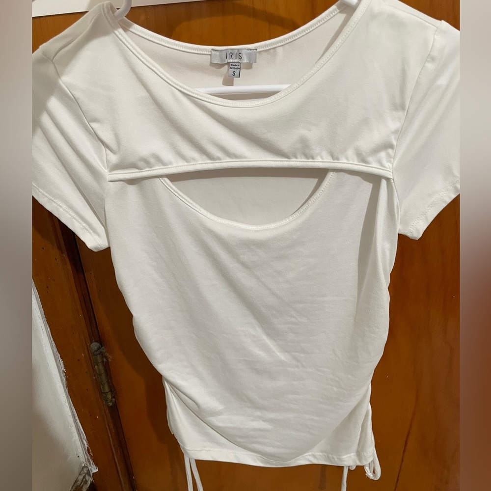 Cream white short sleeve blouse
